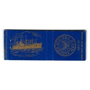 U.S.S. Whitley AKA 91 US Navy Ship Military War Boat Matchbook Cover 1940s Naval